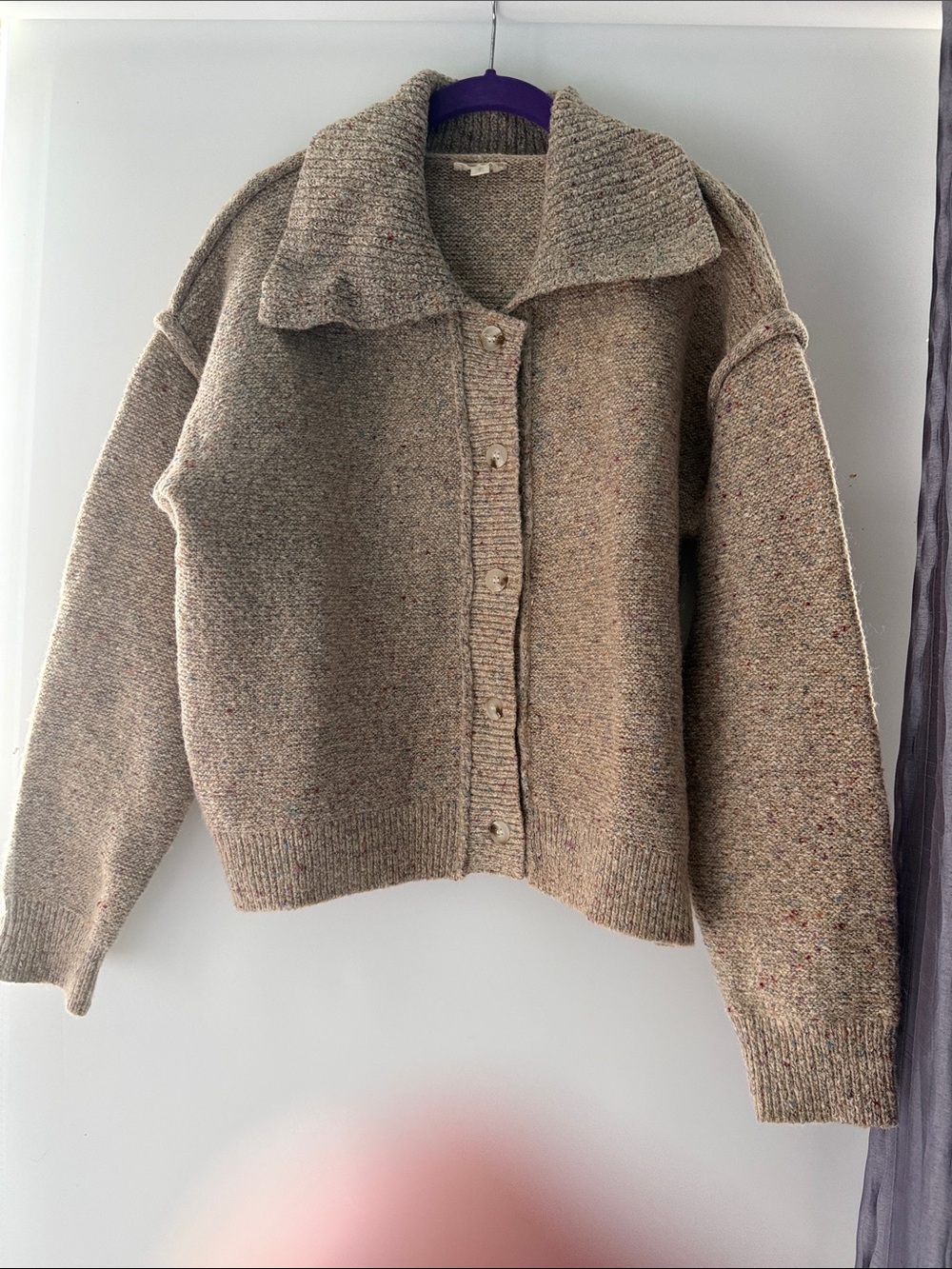 Neutral Speckled Button-Front Women's Sweater Cardigan